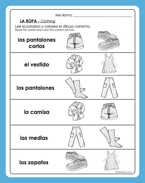 La Ropa Clothing in Spanish, Colors in Spanish, Picture Talks