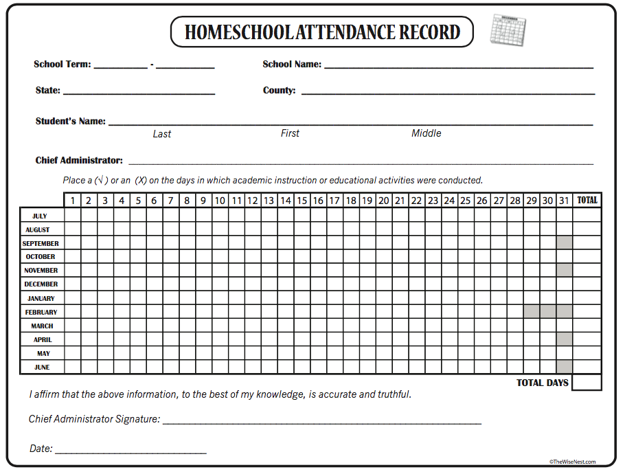 Homeschool Attendance Sheet Fill Online Printable Fil - vrogue.co